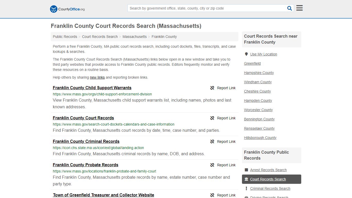 Franklin County Court Records Search (Massachusetts) - County Office